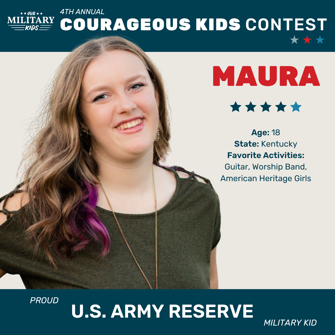Maura, Courageous Kids Contest U.S. Army Reserve Winner