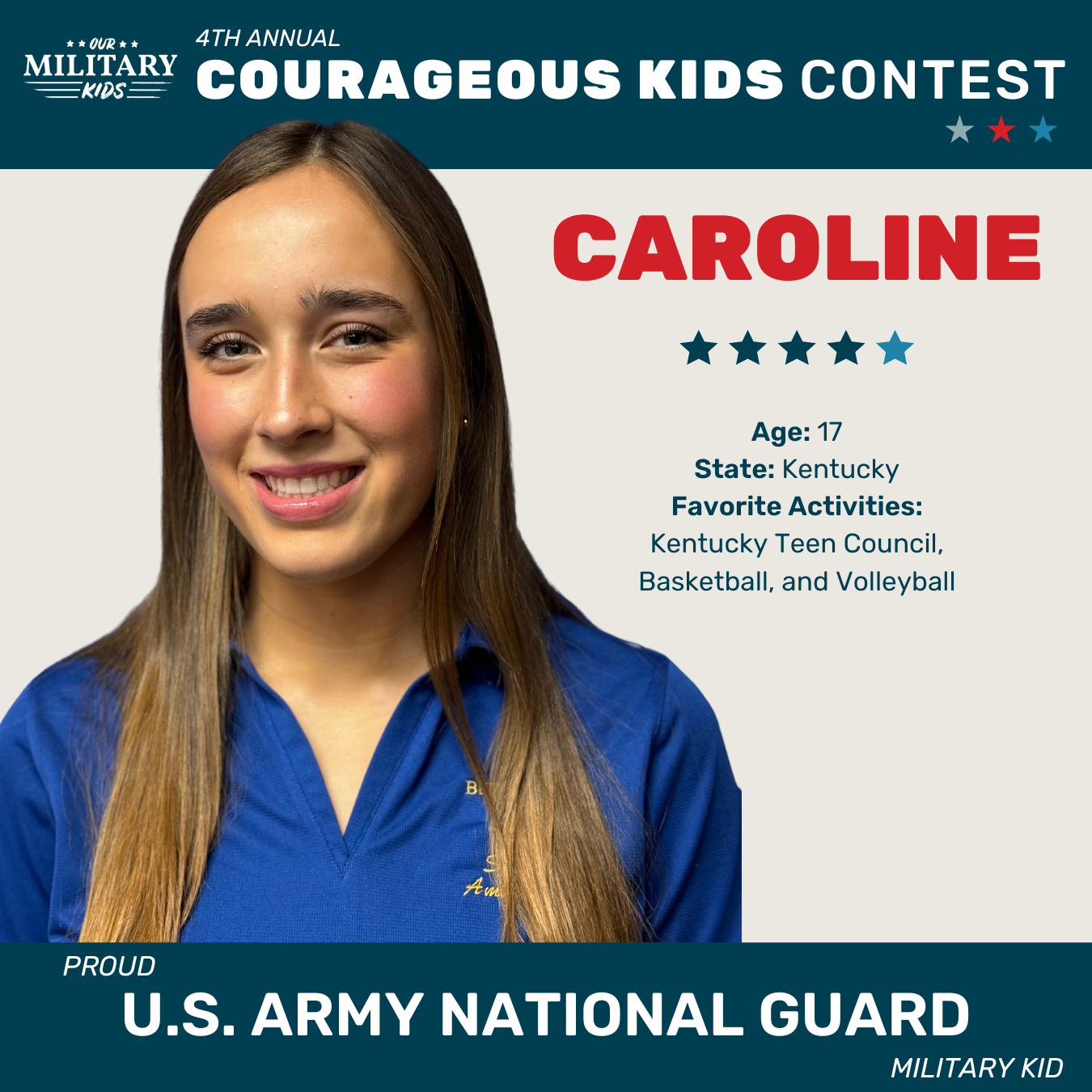Caroline, Courageous Kids Contest U.S. Army National Guard Winner