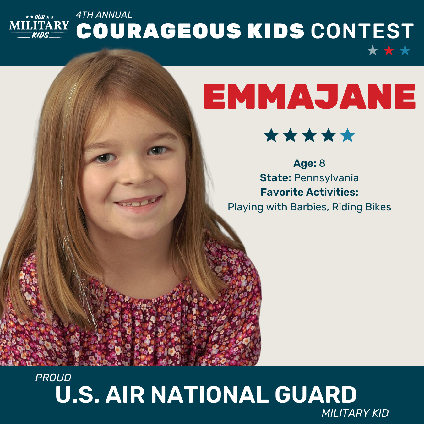 EmmaJane, Courageous Kids Contest U.S. Air National Guard Winner