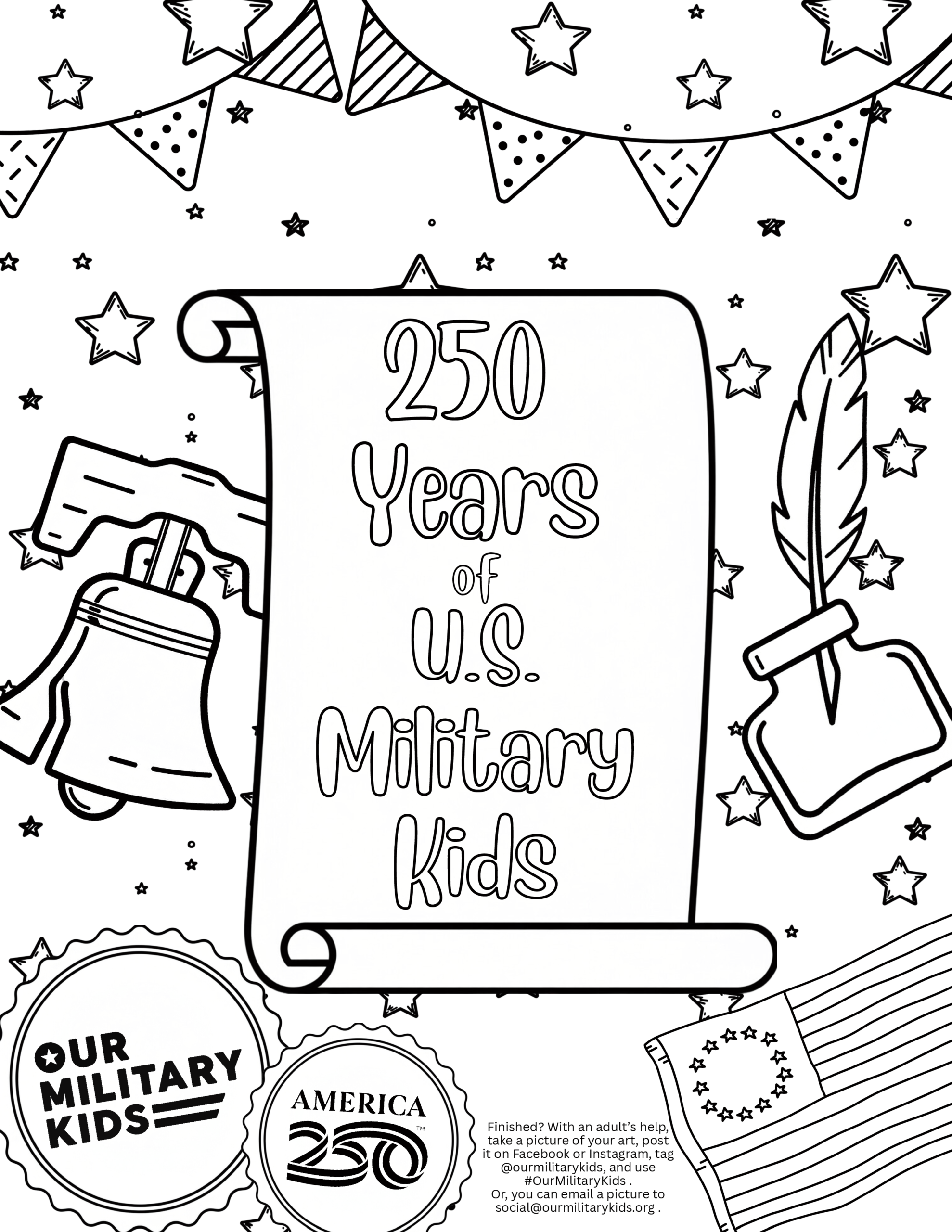 Our Military Kids America 250 Coloring Page 3